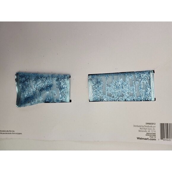 Large Teal Glitter Wired Ribbon 26" Tail Christmas 11" Wide - Picture 3 of 5